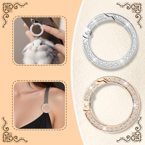 COMNICO Runder Karabinerhaken, 8 Stück Metall Strass O-Ringe Schnappclip, Ring Karabiner Snap Zinklegierung Karabinerhaken Clip Schnalle DIY-Zubehör für Schlüsselanhänger Handtaschen Basteln