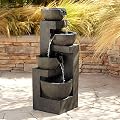 Four Bowl Rustic Outdoor Floor Water Fountain 42" High with LED Light Cascading Decor for Garden Patio Backyard Deck Home Lawn Porch House Relaxation Exterior Balcony - John Timberland