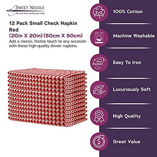 Sweet Needle Red White Vintage Farmhouse Check Cloth Napkins 20X20, Set Of 12, 100% Cotton Heavy Quality Woven Dinner Napkins For Home/Wedding/Party/Cocktail Napkins/Hotel/Restaurant/Bar/Daily Use #TOP1