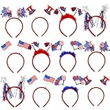 BBPOOL 4th of July Headband 12pcs Patriotic Headbands Uncle Sam Hat USA Flag Headbands for Independence Day Party Favors Fourth of July Party Accessories