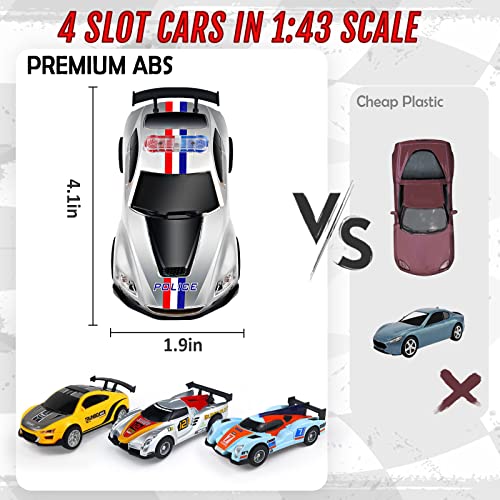 Race Track Toys for Boys Age 8-12 with 2 Loop, 4 Race Cars 1:43 Scale with Headlights, Battery Operated Slot Car Race Track Set, 2 Controllers, Lap Counter, 2 Player Game, Gift for Kids 6+ Year Old - Thumbnail 4