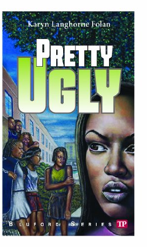There is an African American girl looking upset in the direction of six other girls. They are outside of a school like building and the title says Pretty Ugly.