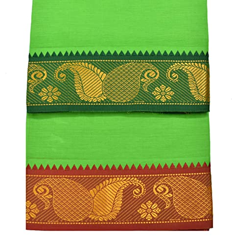 Image of TUNI MANI Men's Panchakacham Dhoti with Angavasthram Towel, Jari Border, 100% Cotton, Size: 9 X 5 (4.0mtr Dhoti, 2.25mtr Towel) (Unstitched)