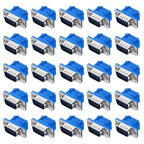 MECCANIXITY D-sub Connector DB9 IDC Crimp Connector Male Socket 9-pin 2-Row Male Serial Port Terminal Breakout for Mechanical Equipment CNC Computers Pack of 25