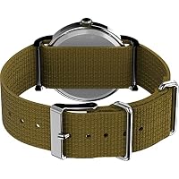 Timex Unisex Weekender 38mm Watch – Silver-Tone Case White Dial with Olive Fabric Slip-Thru Strap — image 4