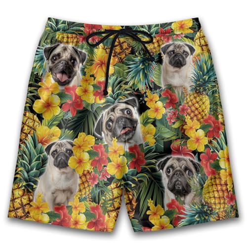 Aloha Dog Mens Swim Trunks - Pet Tropical Hawaiian Mens Shorts Casual - Summer Drawstring Beachwear Shorts PA44