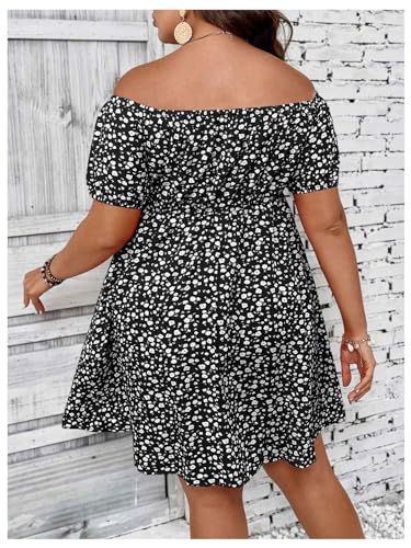 Image of SOLY HUX Women's Plus Size Summer Dresses Off Shoulder Floral Print Short Sleeve Cut Out Tie Front A Line Short Dresses