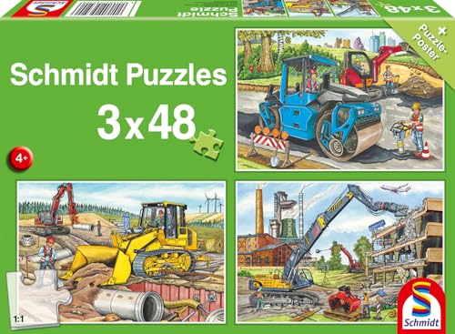 Preisvergleich Produktbild Schmidt Spiele 56520 Meine liebsten Baustellenfahrzeuge, 3x48 Teile Kinderpuzzle