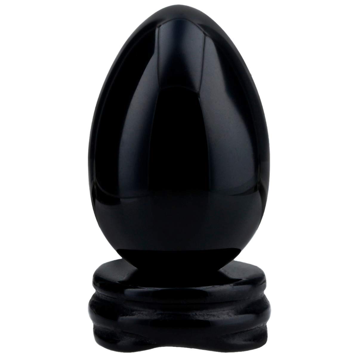 Kyeygwo 05-Black Black Obsidian Carved Eggs With Stand, Healing Crystal Meditation Chakra Balancing Reiki Crafts Home Decoration