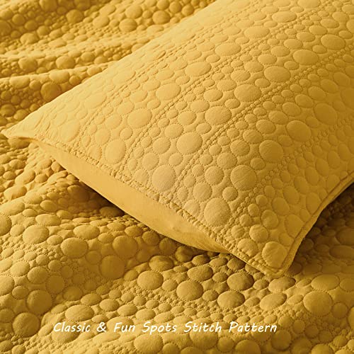 Horimote Home Quilt Set King Size Yellow, Classic Geometric Spots Stitched Pattern, Pre-Washed Microfiber Coverlet Ultra Soft Lightweight Quilted Bedspread For All Season, 3 Pieces #TOP2