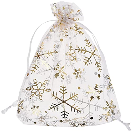 JameStyle26 Lot de 100 pochettes en organza pour Noël, cadeaux de mariage, pochettes dorées Cover