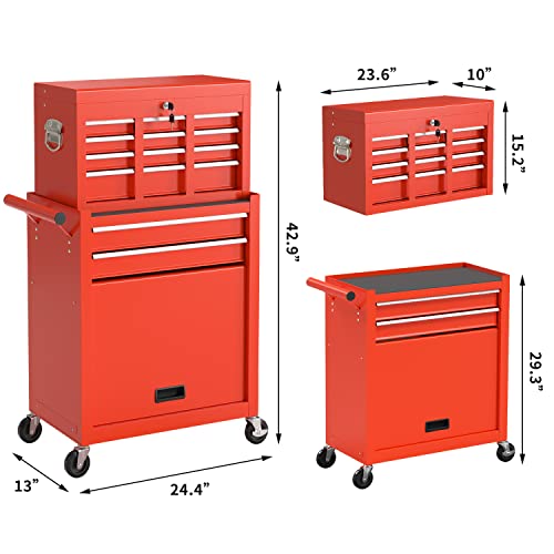 Fine Style 8-Drawer Rolling Tool Chest Tool Box,Removable Tool Storage Cabinet With 4 Wheels And Drawers,2 In 1 Portable Toolbox Organizer,Tool Chest With Lockable Drawer Gifts For Men Red #TOP6