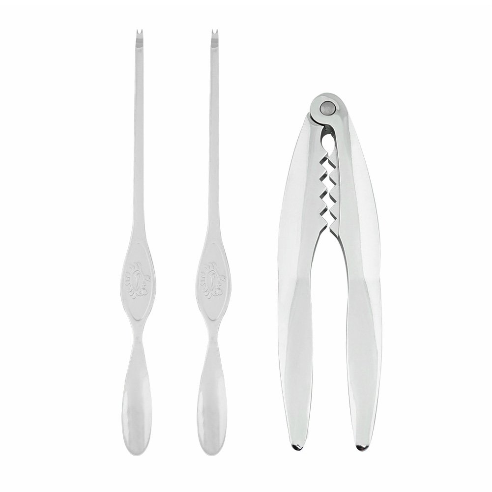 Cozyswan Silver Seafood Cracker, Lobster, Crab And Nut Cracker Tool Set With 2 Stainless Steel Forks