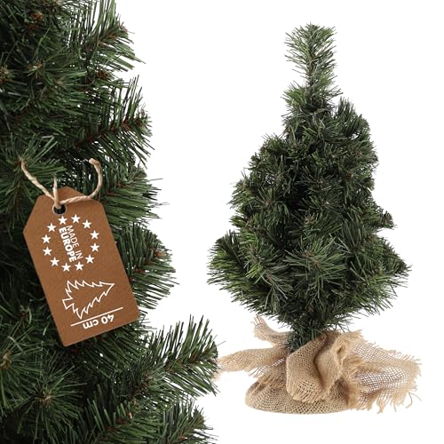 KADAX Árbol de Navidad artificial de 40 cm, pequeño con 46 ramas, mini abeto con yute, mesa de árbol de Navidad de lámina de PVC, abeto artificial, abeto artificial (laus 40 cm)