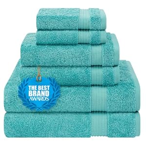 Cotton Paradise 100% Cotton Turkish Towel Set, Soft Absorbent Quick Dry, 6 Piece Towel Set, Turquoise