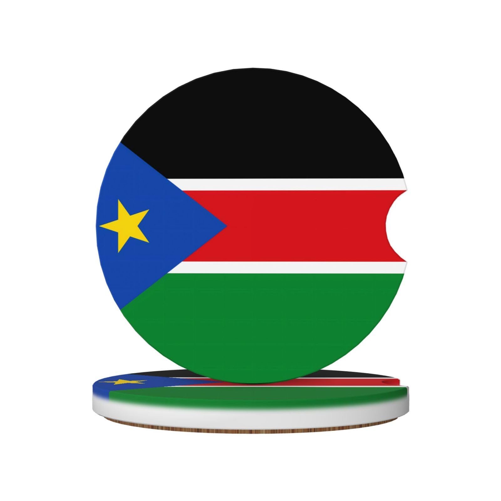 Flag of South Sudan Printed Ceramic Car Cup Coasters (2 Pack), Suitable for car Cup Holders, 2.56 inch Diameter