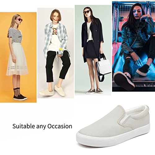 Women's Slip On Shoes Canvas Sneakers Loafers Non Slip Shoes Low Top Casual Shoes(Suede Grey.us8) #TOP3