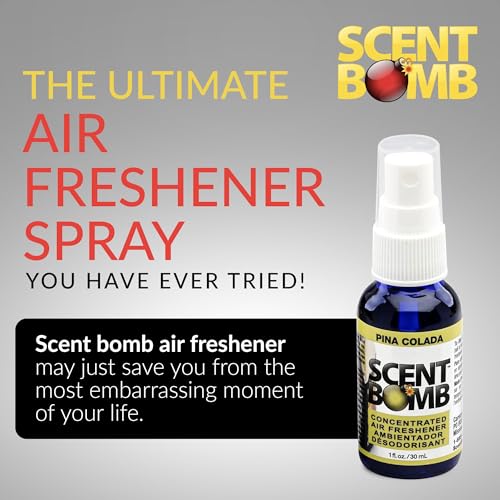 Image of Scent Bomb Air Freshener Spray, Long-Lasting Odor Eliminator - Effective Deodorizer for Home & Car, Fresh Room Spray for Kitchen, Bathroom & Smell Neutralizer - 1 oz Pack of 4, Pina Colada Scent