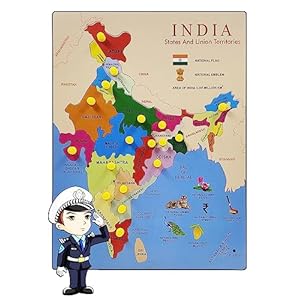 Tod2Teen Wooden India Map Puzzle Tray with Knob for Kids – Learn Indian States, Capitals & Union Territories – Educational Toy – Hand-Eye Coordination, Problem Solving & Motor Skill – Multi Color