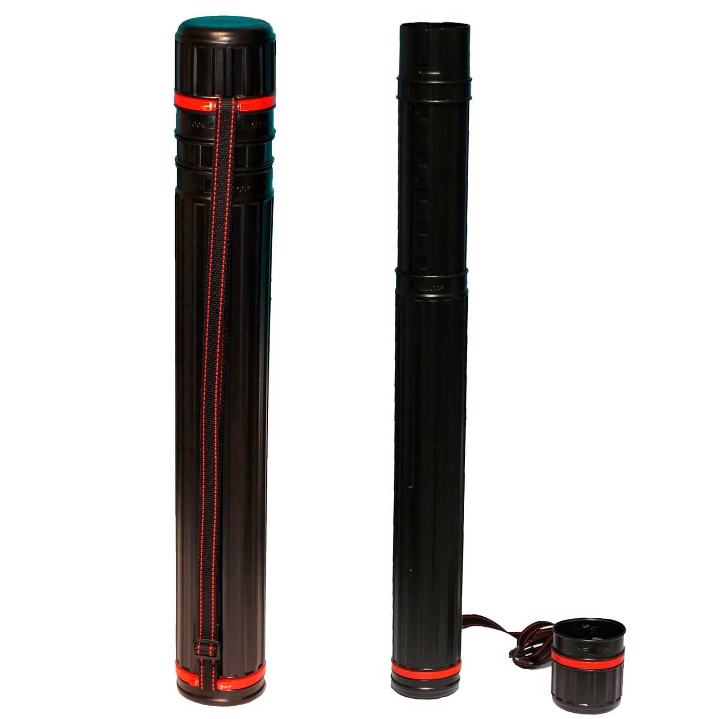 Tradineur - Tubo portaplanos de plástico, Ø 10,5 cm, extensible de 64 a 105 cm con correa de transporte, almacenamiento planos, documentos, láminas (Negro)