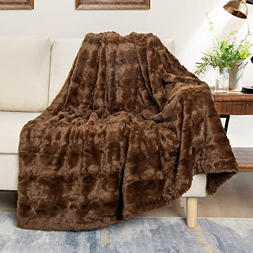 Toonow Faux Fur Luxury Throw Blanket,Double Side Soft Fluffy Shaggy Fuzzy Blanket For Couch Sofa Bed, 51''X67'' (Brown, 51" X67") #TOP4