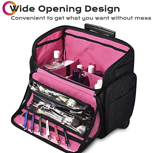 Byootique Diamond Pattern Rolling Makeup Case Lightweight Cosmetic Bag Trolley Travel Storage Organizer With Removable Dividers Side Pocket #TOP2