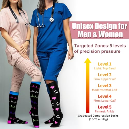Image of Compression Socks for Women & Men Circulation (6 Pairs) 15-20 mmHg is Best Support for Athletic Running,Nurse