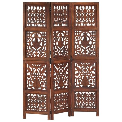 Cloison de séparation 3 panneaux marron 120x165 cm en bois de manguier - 2