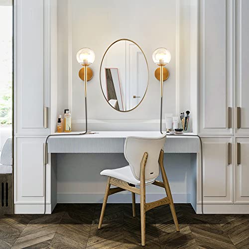 Image of BOKT 1 Light Brushed Gold Wall Sconce Light Set of Two Plug in Cord Mid Century Modern Globe Wall Sconce Set of 2 Plug in Clear Bubble Glass Bathroom Vanity Wall Lamp Plug in (Clear)