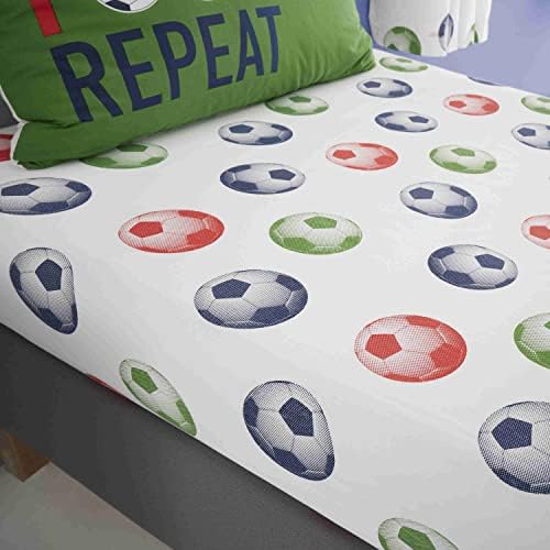 Catherine Lansfield Eat Sleep Football Easy Care Single Fitted Sheet White