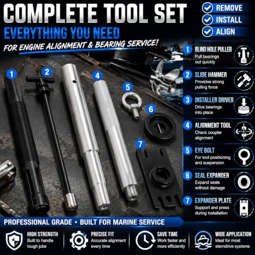Image of Alignment Tool Gimbal Bearing Installer Puller Set Engine Alignment for Alpha, Alpha 1, MR, Bravo, OMC, and Volvo