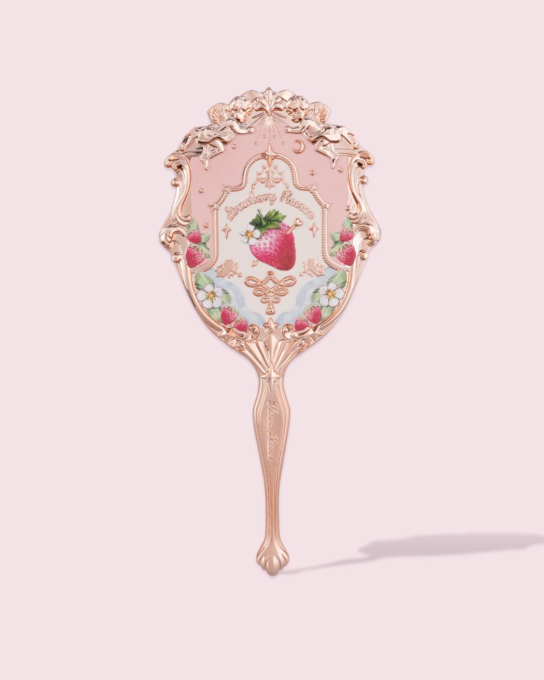 Flower Knows Strawberry Rococo Hand Mirror,Vintage Portable Handheld Mirror,Fancy & Pretty Princess Mirror with Long Handle,Gift for Girls(Soft Pink)
