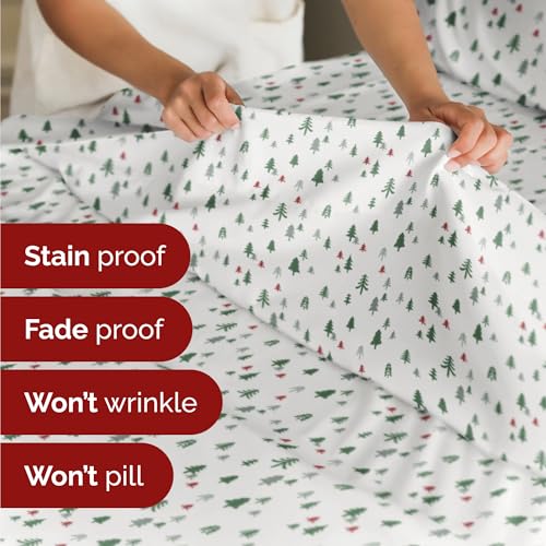 Twin Christmas Trees Sheet Set - Holiday Xmas Pattern Bedding Set - Deep Pockets - Snug Fit - 3 Piece - Wrinkle Free & Easy Care - Comfy Festive Winter - Holiday Sheets for Women, Men, Kids & Teens
