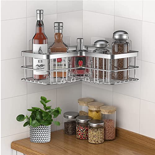 Yazoni Corner Shower Caddy, Adhesive Shower Organizer Corner, Bathroom Shelves Shampoo Holder with Hooks, Rust-proof Stainless Steel (Silver) - Cosy Home Interiors Yazoni Corner Shower Caddy, Adhesive Shower Organizer Corner, Bathroom Shelves Shampoo Holder with Hooks, Rust-proof Stainless Steel (Silver) - Image 8