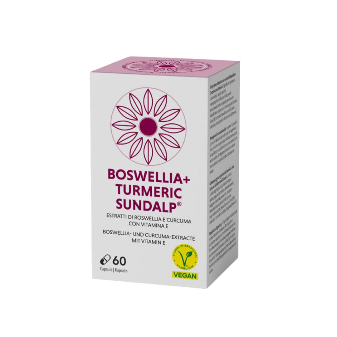 SUNDALP Boswellia + Turmeric | Integratore per Articolazioni e Dolori Muscolari Cronici | Integratore Alimentare con Estratti di Boswellia Serrata, Curcuma Longa e Vitamina E - 60 Capsule