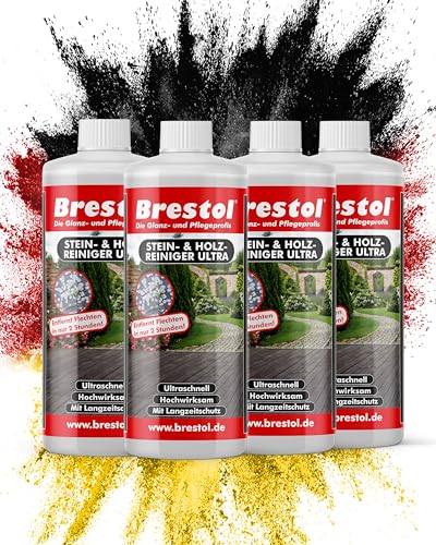 STEINREINIGER INTENSIV AUSSEN 4x 1000 ml – Pflasterstein Reiniger mit SOFORTWIRKUNG, Grünbelagentferner, beseitigt Schmutz, Algen & Flechten, Stein Reiniger Außen