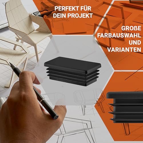 EMFA Lamellenstopfen 80x50 mm für Rechteckrohr – Schwarz Kunststoff Rechteckstopfen 50x80 – Endkappen Rohrstopfen 8x5 cm - 4 Stück