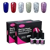 Gel Nail Polish Set -CLAVUZ 6 Pcs Soak Off Nail Art Manicure Varnish Set Gel Nail with Box 10ml, Require LED UV Nail Dryer Lamp