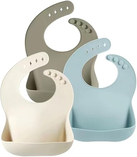Miniatura 8 de PandaEar Silicone Baby Bibs Set of 3 for Toddlers, BPA Free Waterproof Adjustable Feeding Bib with Large Pocket Food Catcher