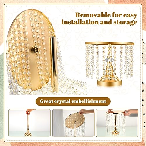 Bokon 6 Pcs Crystal Gold Cake Stand Round Dessert Cupcake Holder Metal Stand Table Cake Pedestal with Crystal Pendant and Wedding Bead Dessert Cupcake Pastry Display Plate for Wedding Birthday Party - Image 5