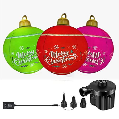Iokuki 3 Pcs Red With Electric Air Pump, Light Up Pvc Inflatable Christmas Ball With Large Weight Stand Firmly On The Yard, 24 Inch Large Outdoor Decorated Ball With Remote For Yard & Pool Décor #TOP3