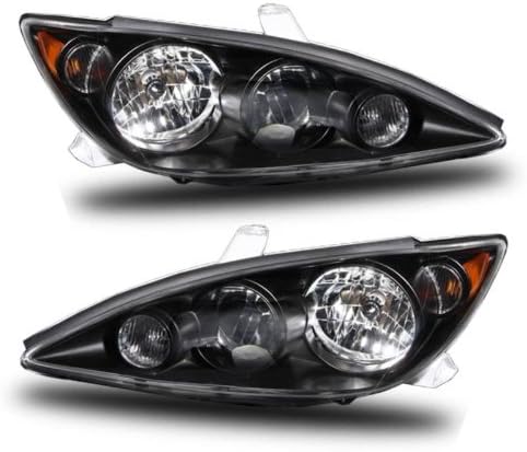 Black Headlights Amber Reflector For 05-06 Toyota Camry Headlamps Replacement Driver + Passenger Side(Pair)