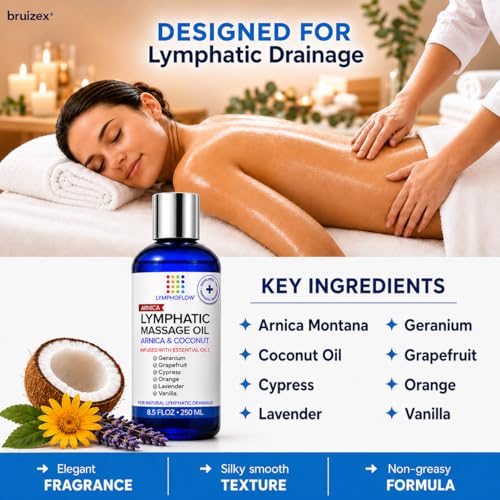 Image of Bruizex Lymphatic Drainage Massage Oil, Arnica & Coconut, 8.5 Oz