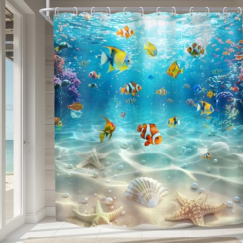 Imirell Ocean Fish Shower Curtain 72Wx72H Inches Summer...