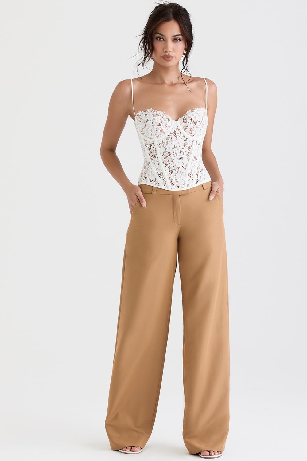 Canotta Donna Elegante, Bustier Pizzo Corsetto Donna Bustier Stecche Pizzo Floreale Spalline Sottili Regolabili Canotta Sexy Senza Schienale Top Estivo per Uscire.