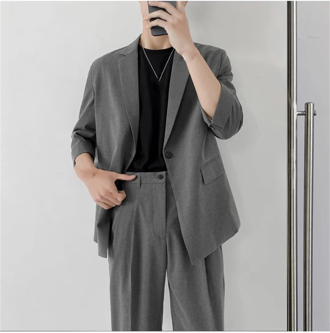 Men Spring Loose Casual Formal Blazer Single Button Harajuku Social Suit Jacket