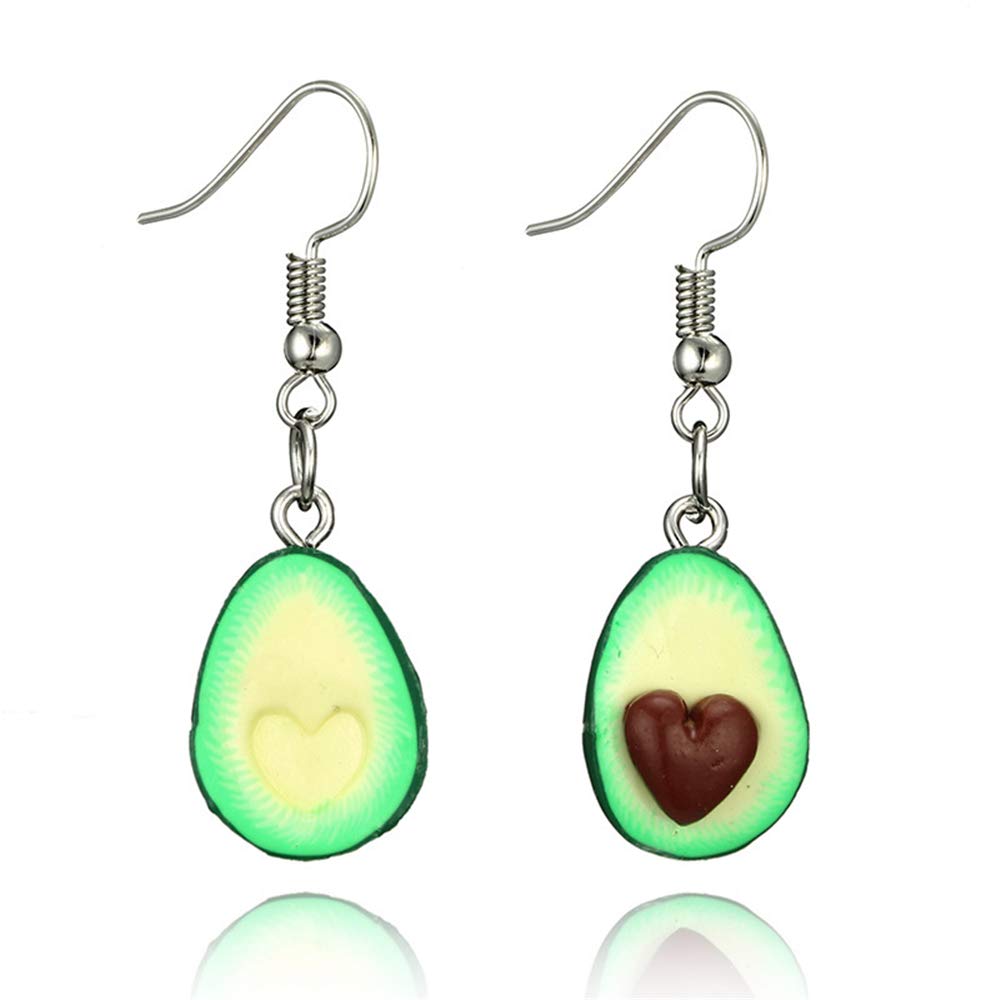 Handmade Avocado BFF Friendship Earrings Cute Miniature Heart Shape Nucleus Green Fruit Charm Jewelry for Women