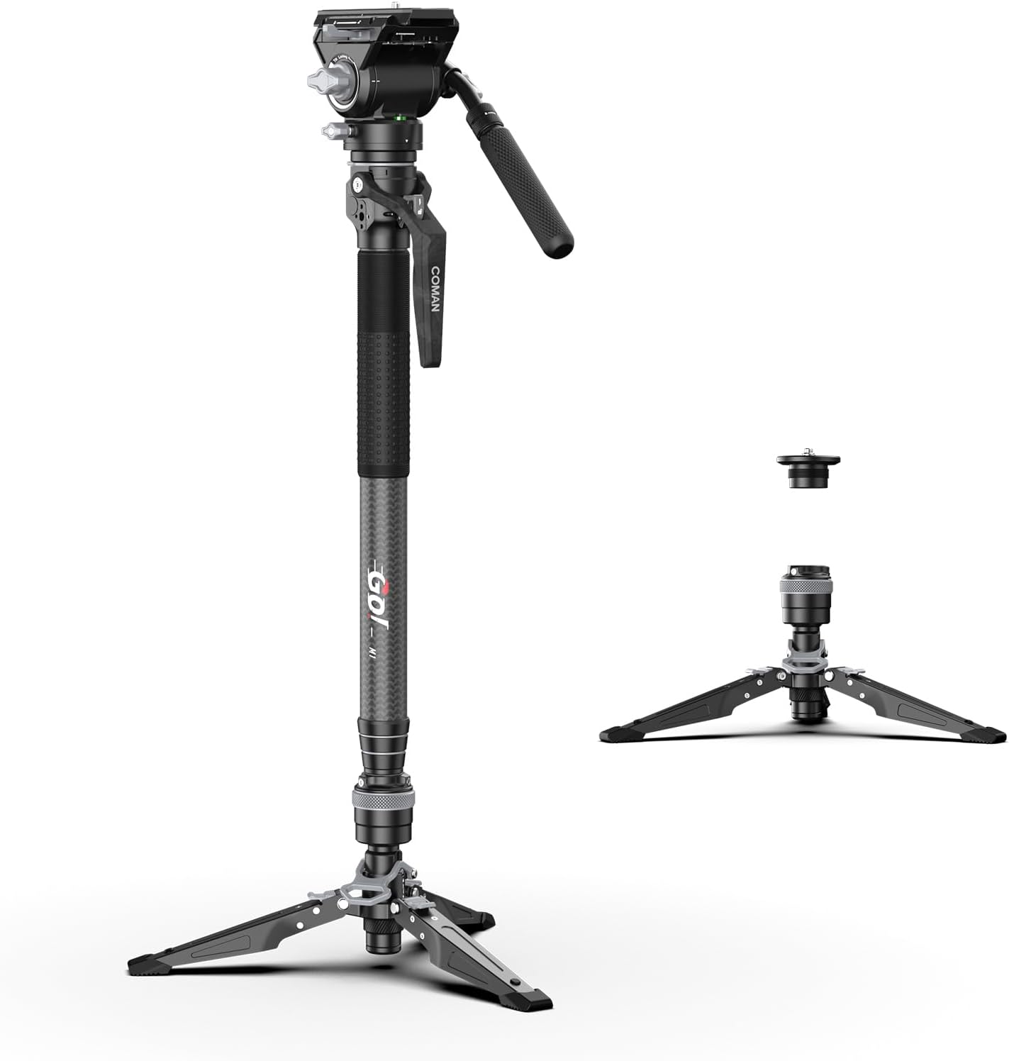 COMAN M1V5 Camera Monopod, One-Click Lifting Monopod with Feet, 67'' Lightweight monopod with V5 Fluid Head Quick Release Plate for Camera, DSLR, Camcorder (M1V5)