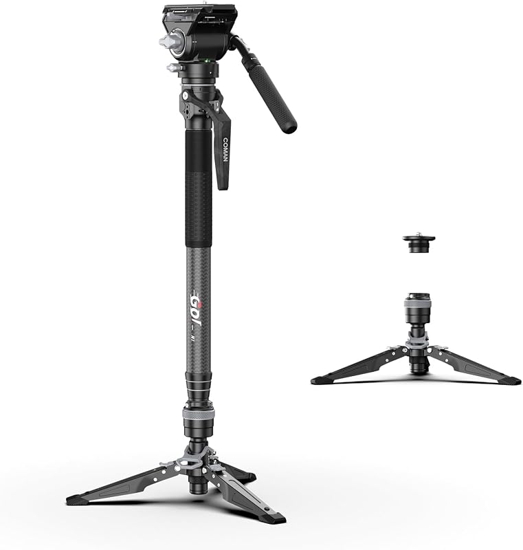 M1V5 Camera Monopod, One-Click Lifting Monopod with Feet, 67'' Lightweight monopod with V5 Fluid Head for Camera, DSLR, Camcorder (M1V5)