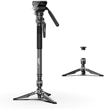 COMAN M1V5 Camera Monopod, One-Click Lifting Monopod with Feet, 67 Lightweight monopod with V5 Fluid Head Quick Release Plate for Camera, DSLR, Camcorder M1V5
